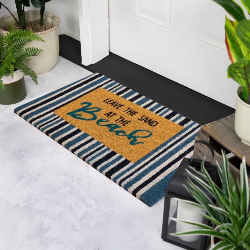 Natural Coir Leave the Sand at the Beach Striped Outdoor Doormat - 18" x 30"