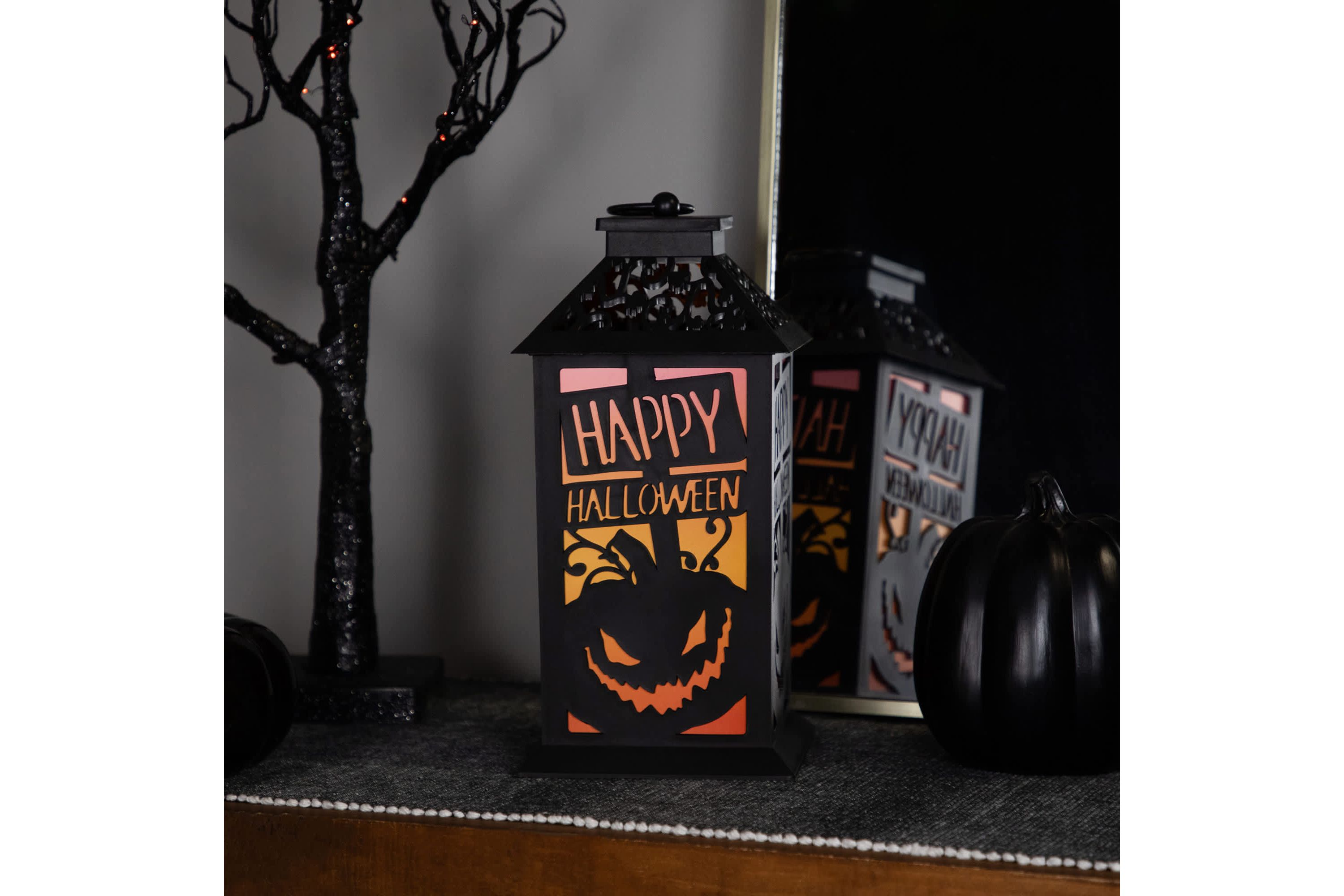 LED Lighted Jack-O-Lantern Happy Halloween Lantern - 11" - Black