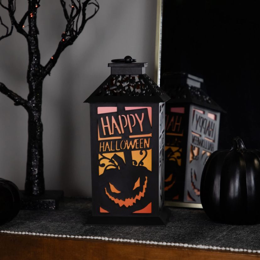 LED Lighted Jack-O-Lantern Happy Halloween Lantern - 11" - Black