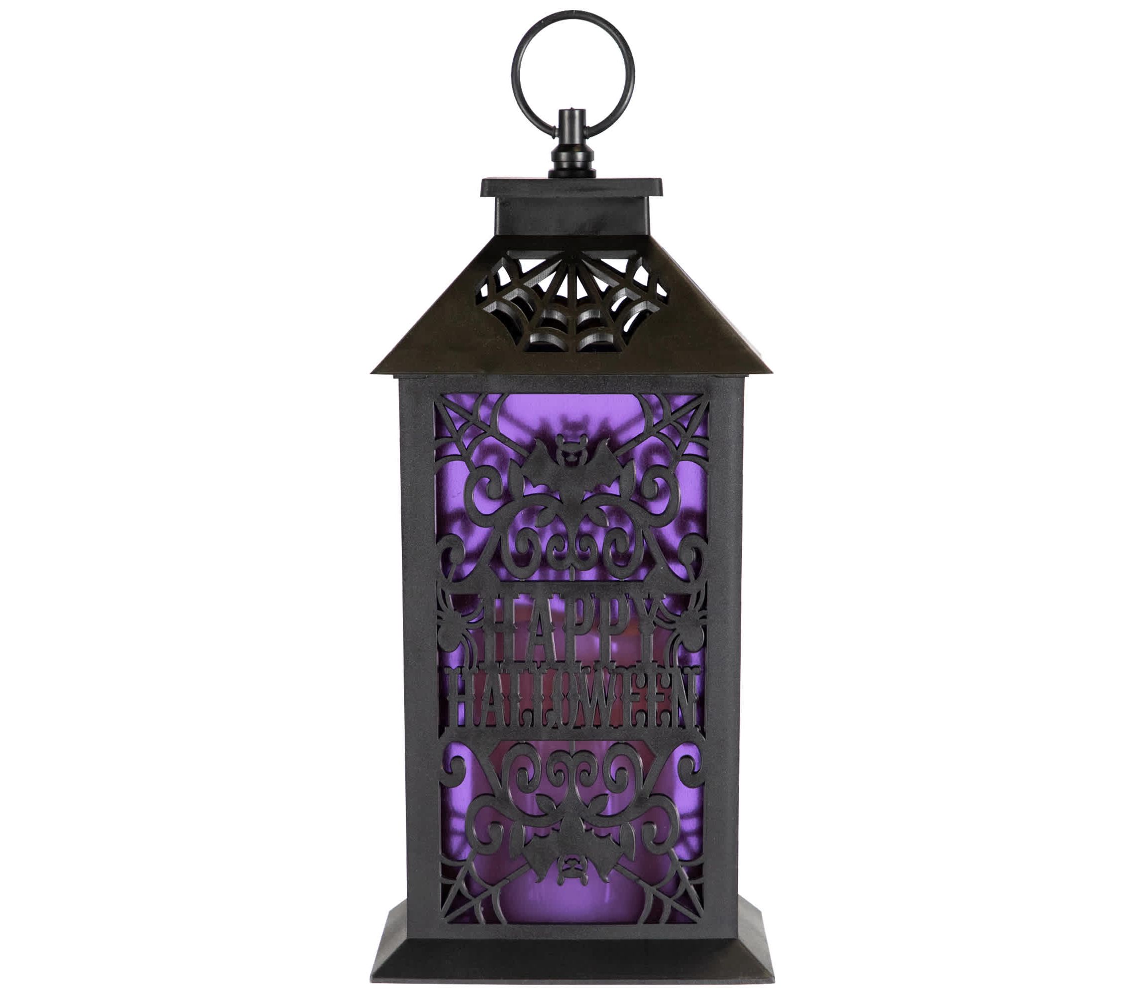 LED LIghted Bats "Happy Halloween" Candle Lantern - 11" - Black