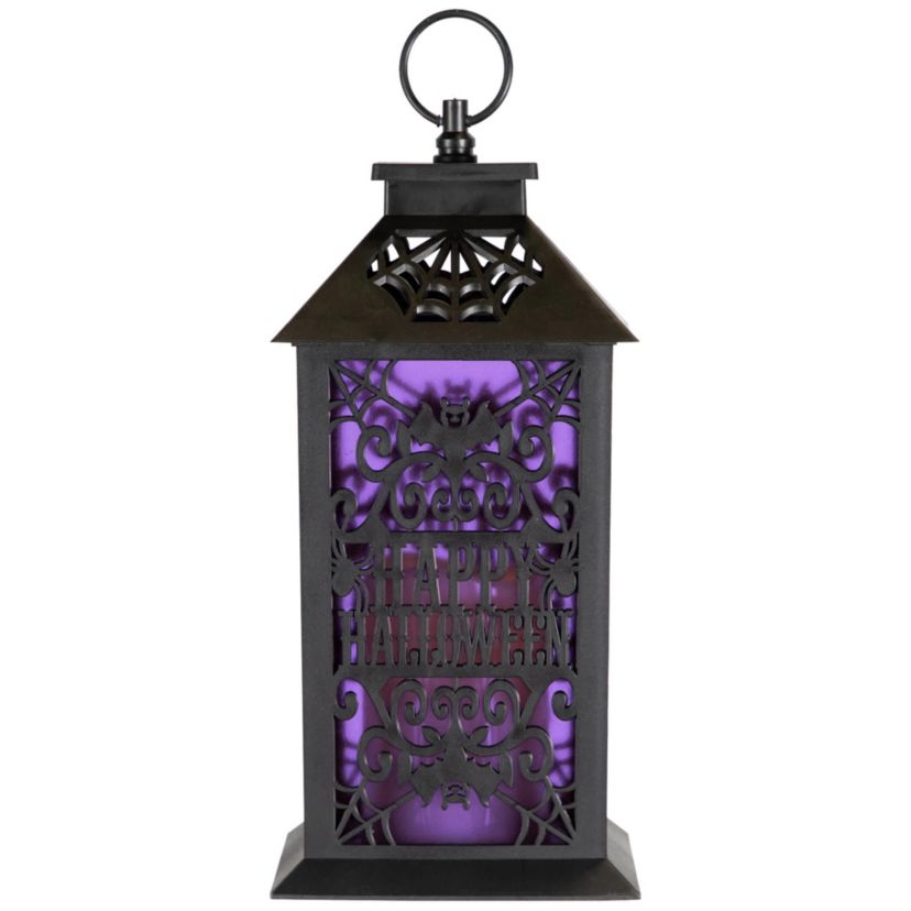 LED LIghted Bats "Happy Halloween" Candle Lantern - 11" - Black