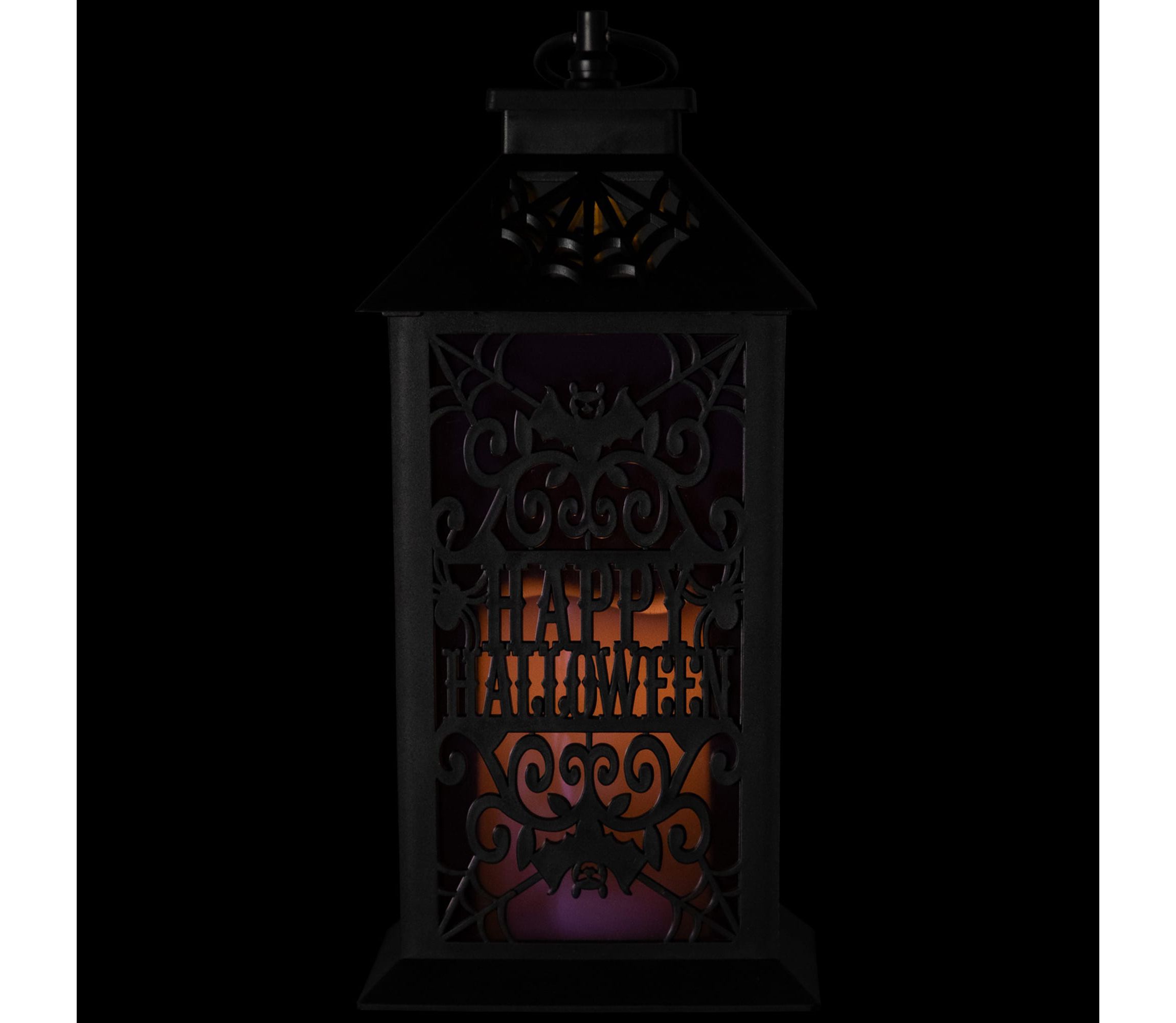 LED LIghted Bats "Happy Halloween" Candle Lantern - 11" - Black