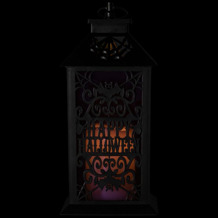 LED LIghted Bats "Happy Halloween" Candle Lantern - 11" - Black
