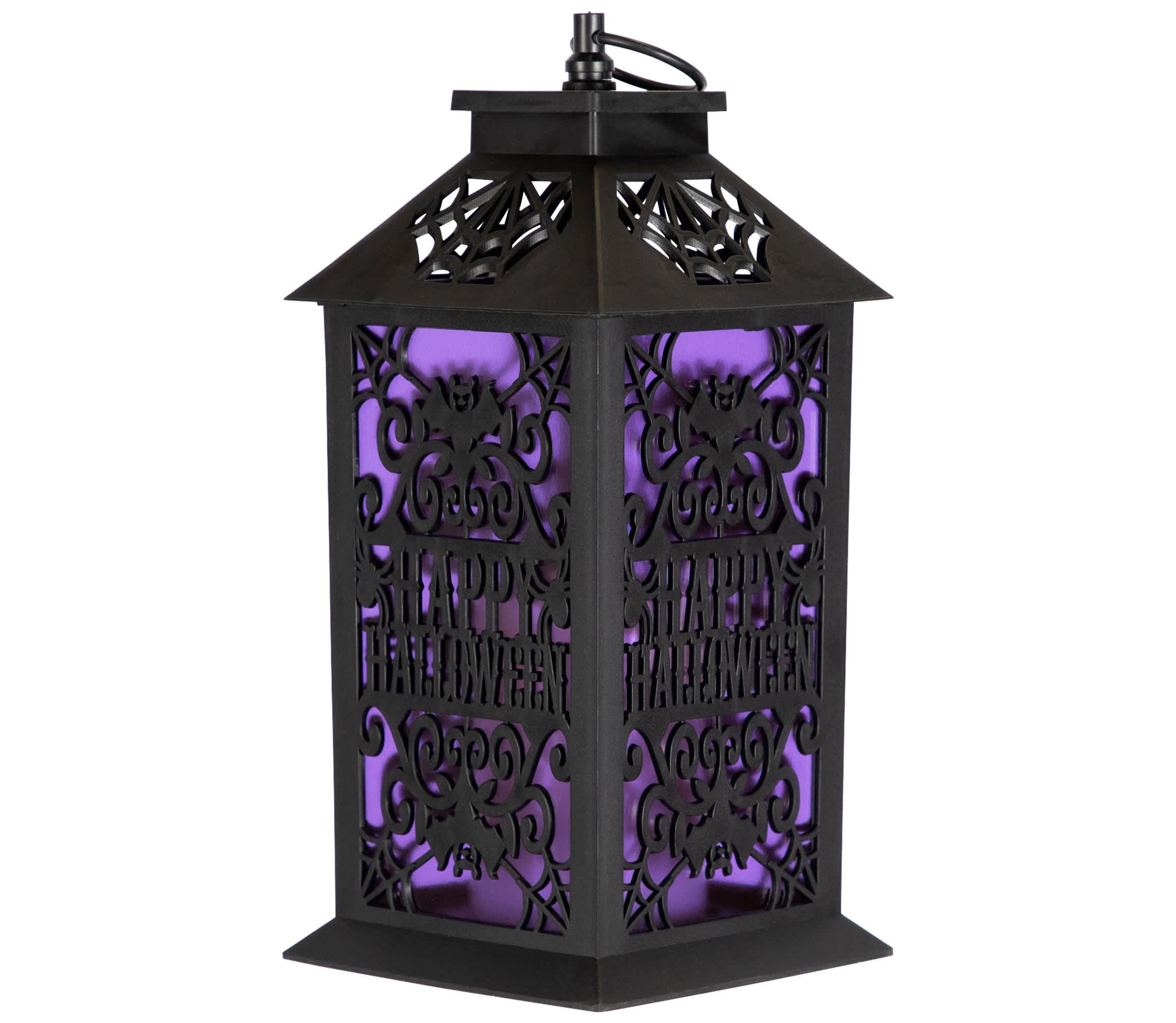 LED LIghted Bats "Happy Halloween" Candle Lantern - 11" - Black