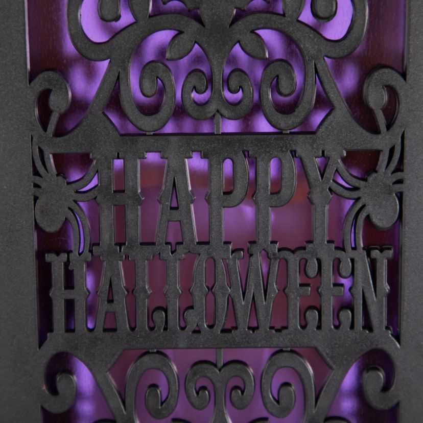 LED LIghted Bats "Happy Halloween" Candle Lantern - 11" - Black