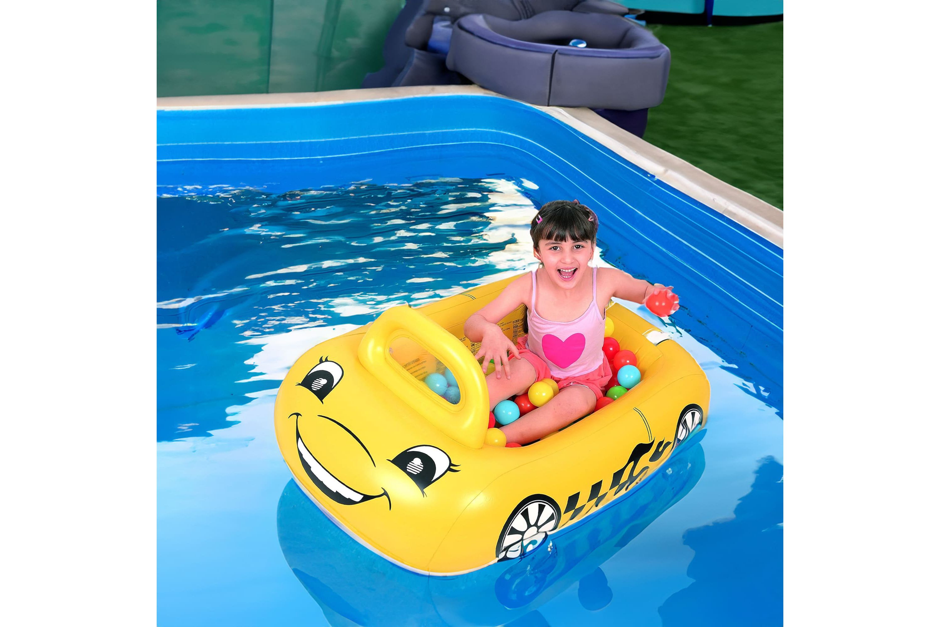 Inflatable Kiddie Car Ball Pit Pool Float - 46" - Yellow