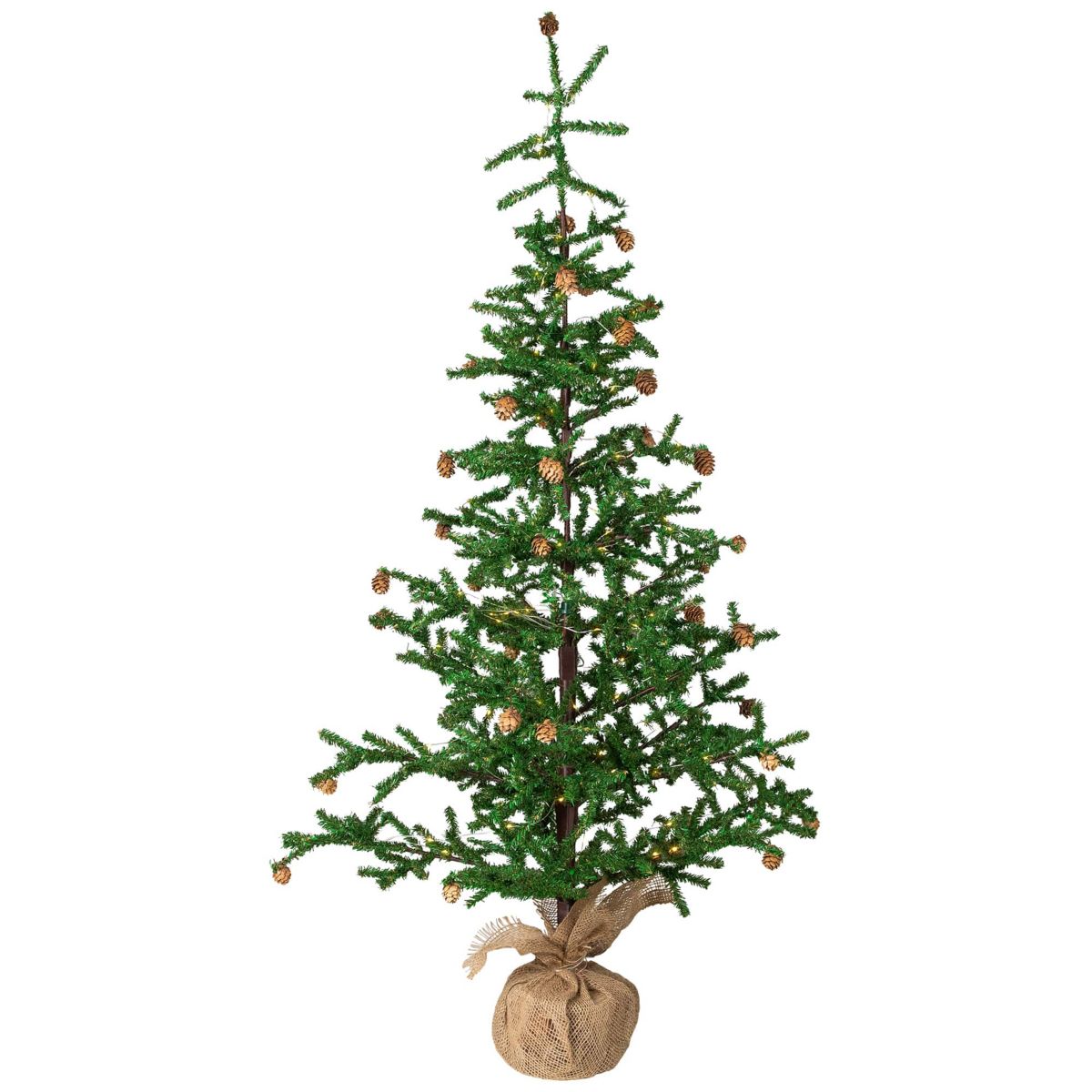 Pre-lit Christmas Tree with Pinecones and Burlap Base - 4 - Clear Lights