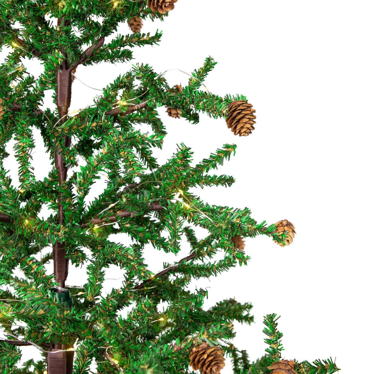 Pre-lit Christmas Tree with Pinecones and Burlap Base - 4 - Clear Lights