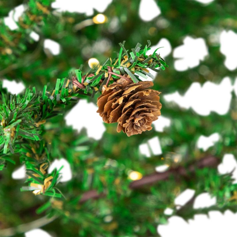 Pre-lit Christmas Tree with Pinecones and Burlap Base - 4 - Clear Lights