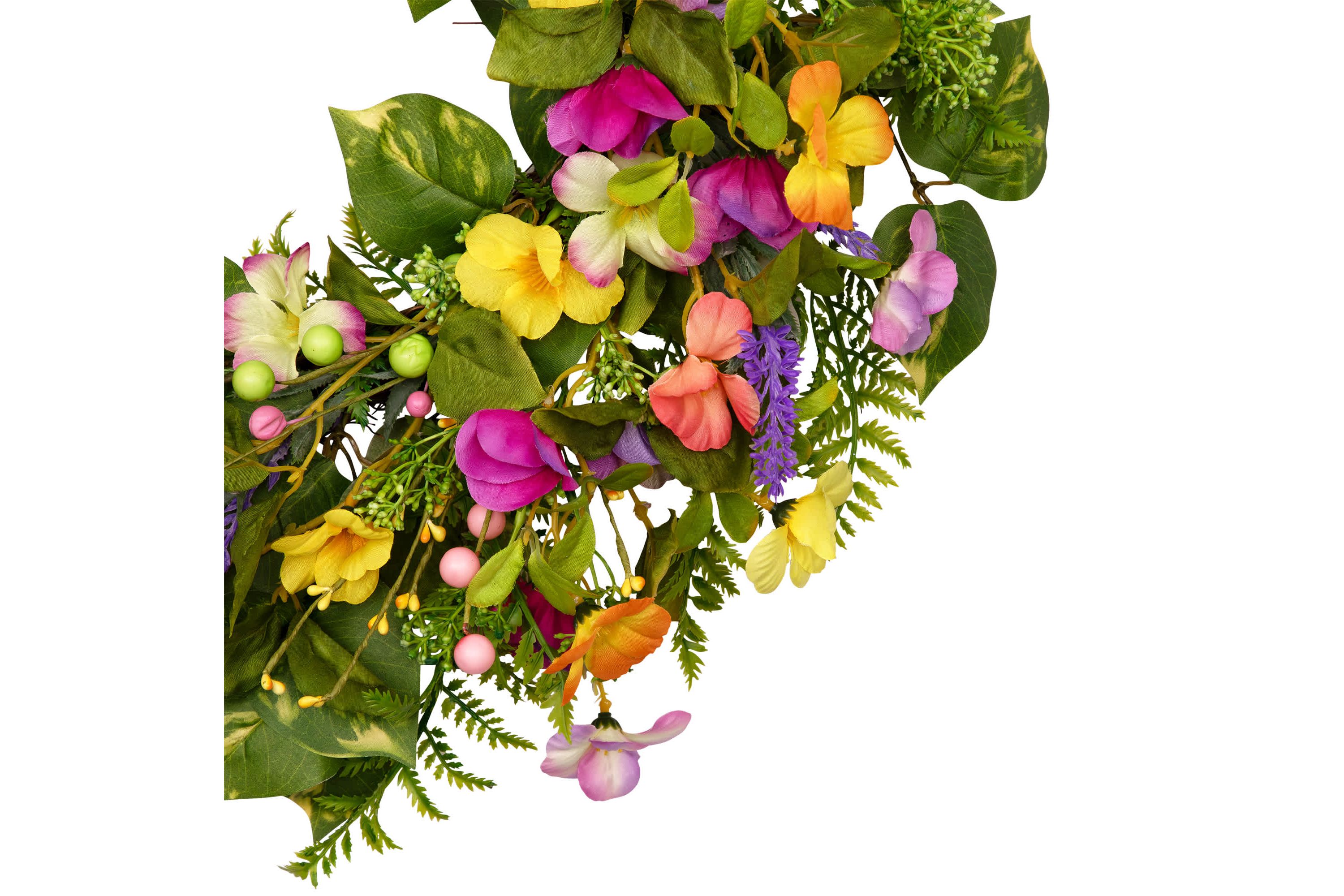 Mixed Floral Artificial Spring Wreath - 21.5" - Yellow and Pink