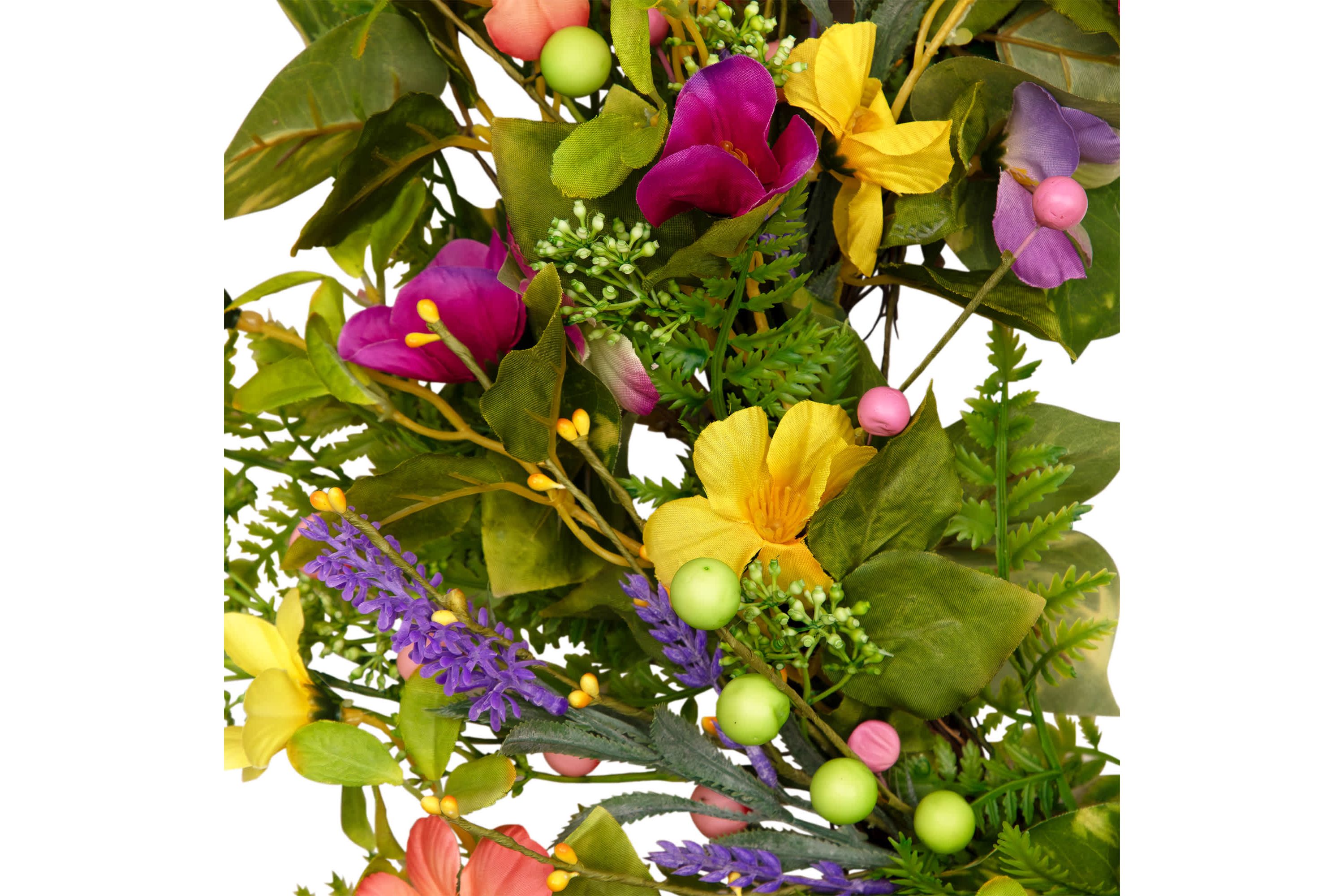 Mixed Floral Artificial Spring Wreath - 21.5" - Yellow and Pink