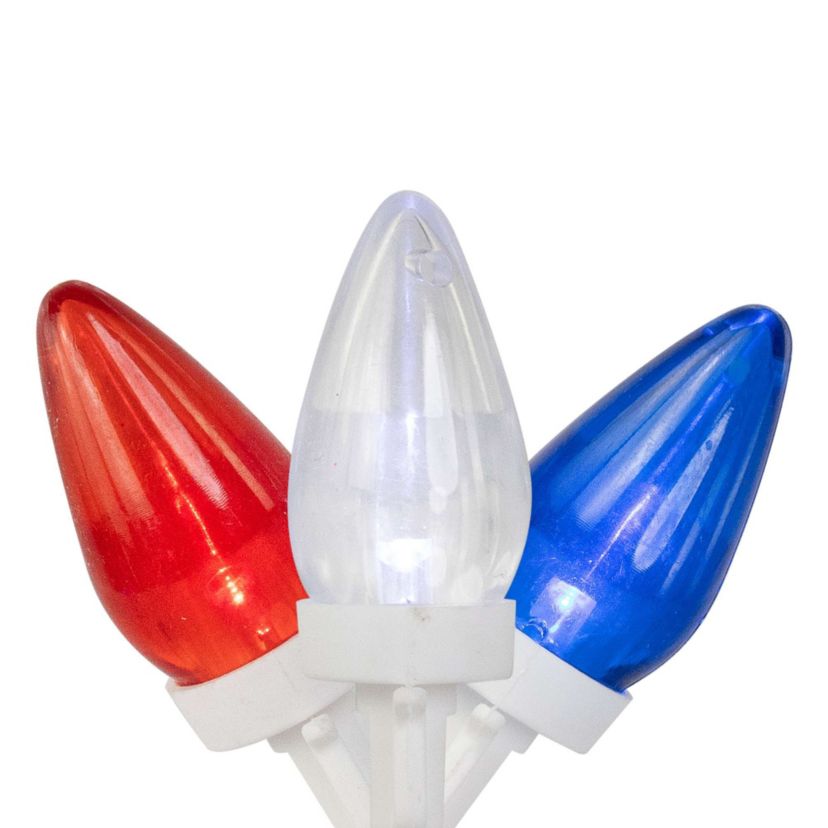 Patriotic C7 LED Christmas Lights - Red  Blue and White - 16 White Wire - 50ct