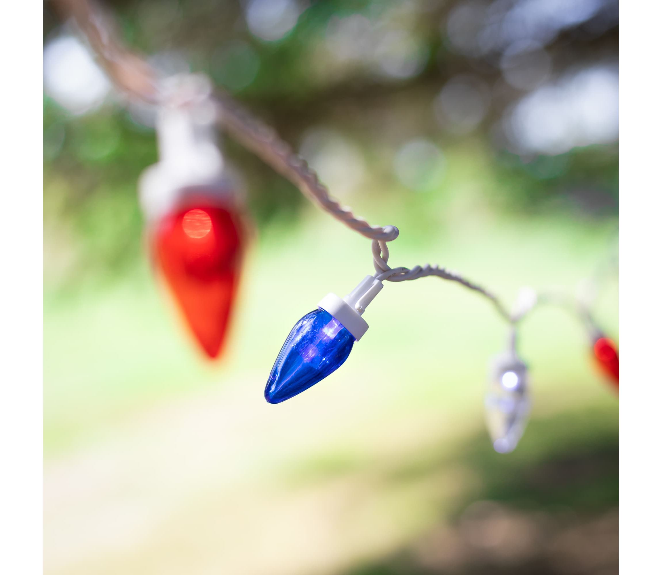 Patriotic C7 LED Christmas Lights - Red  Blue and White - 16 White Wire - 50ct