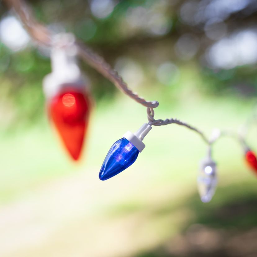 Patriotic C7 LED Christmas Lights - Red  Blue and White - 16 White Wire - 50ct