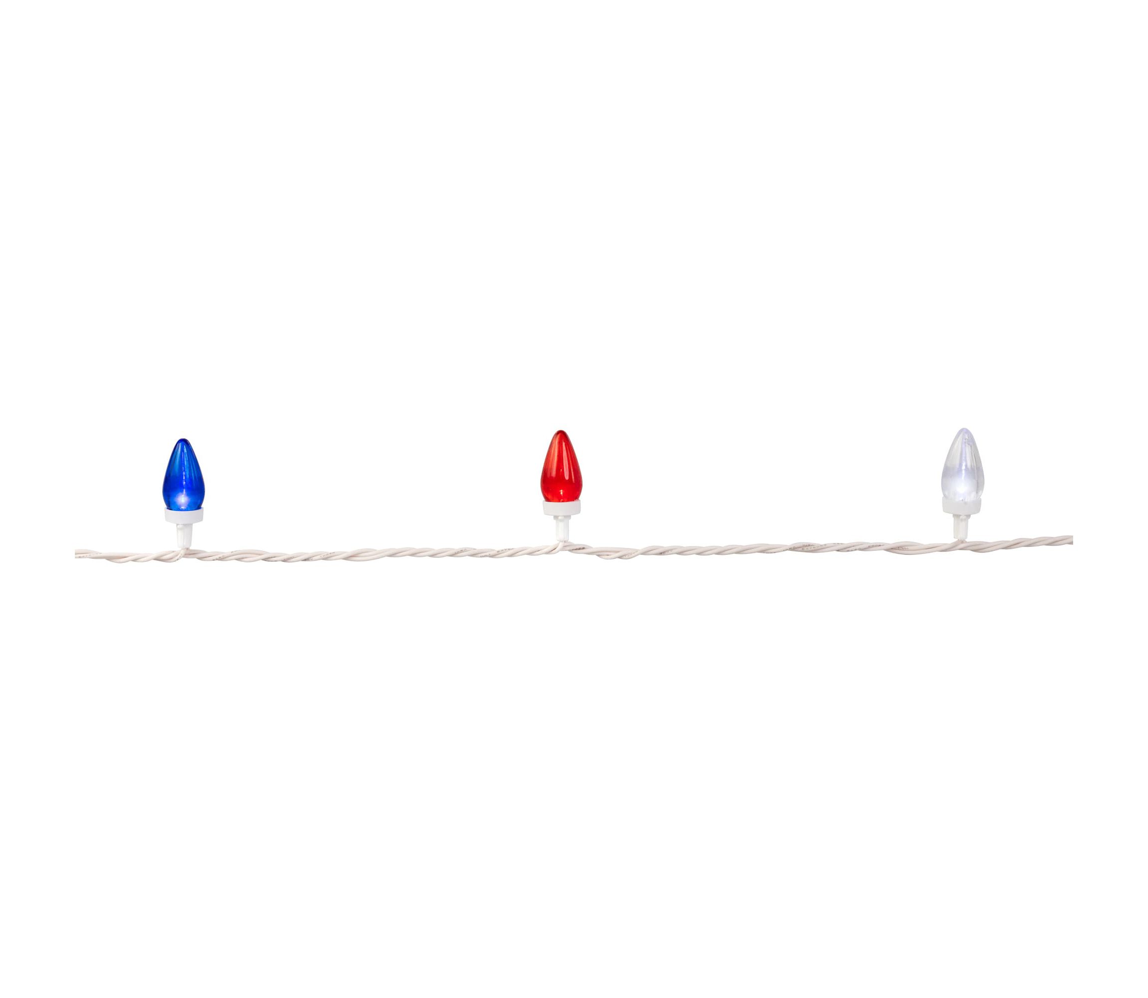 Patriotic C7 LED Christmas Lights - Red  Blue and White - 16 White Wire - 50ct
