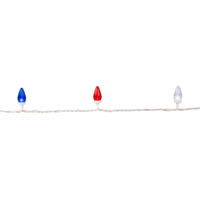 Patriotic C7 LED Christmas Lights - Red  Blue and White - 16 White Wire - 50ct