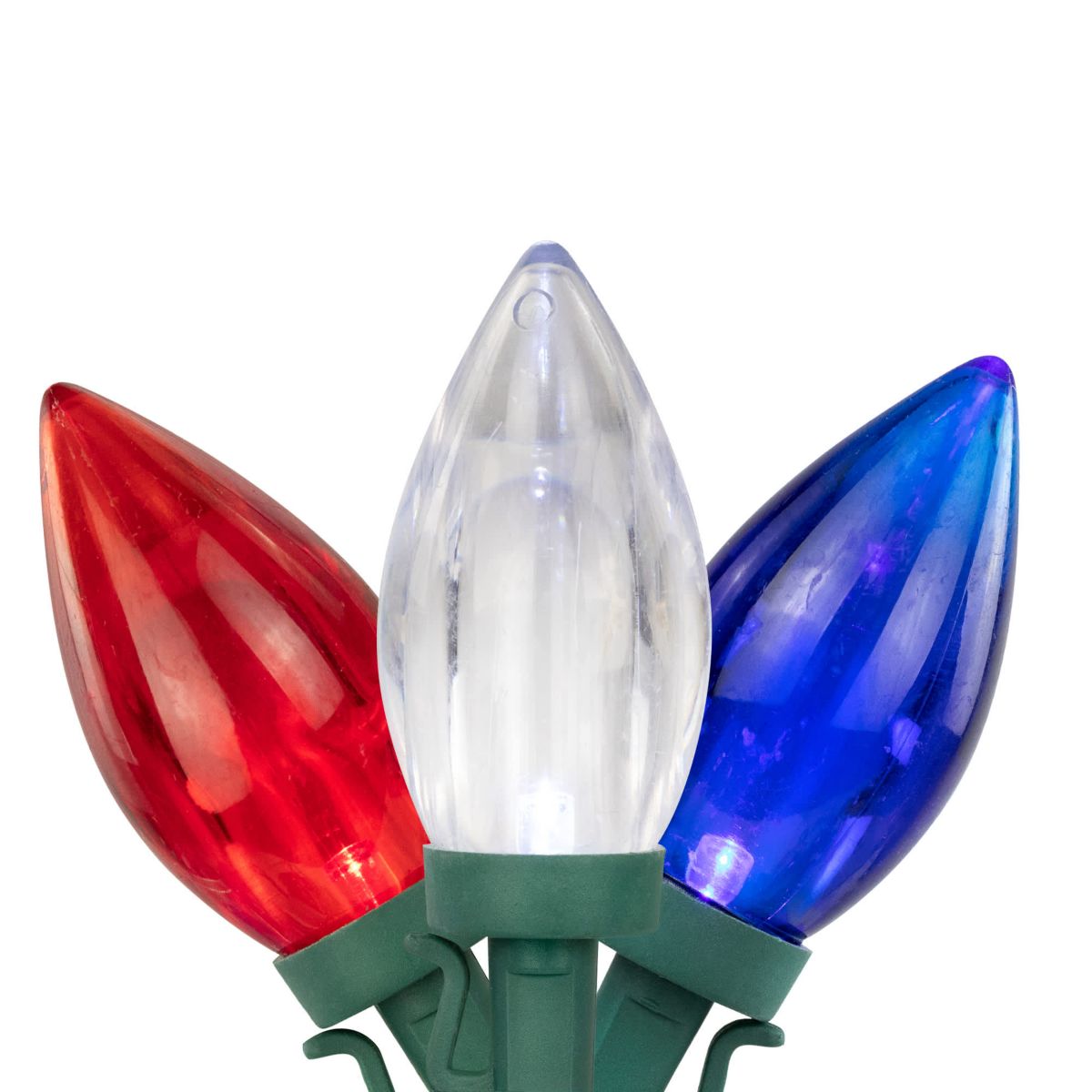 Patriotic LED C9 Christmas Lights - Red White and Blue - 16 Green Wire - 25ct