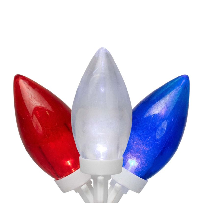Patriotic LED C9 Christmas Lights - Red  White and Blue - 16 White Wire - 25ct