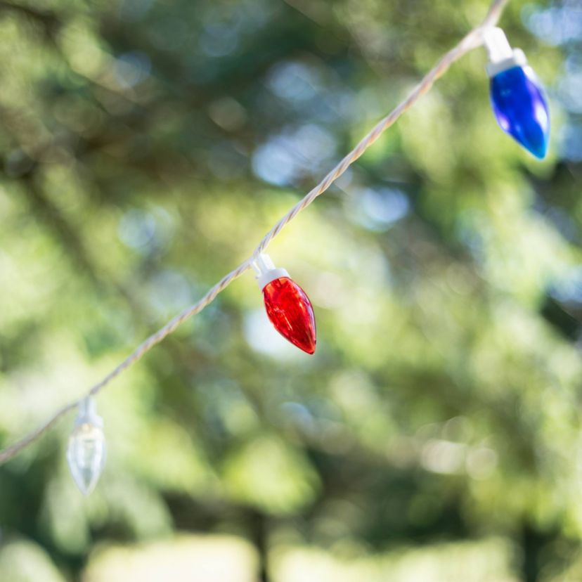Patriotic LED C9 Christmas Lights - Red  White and Blue - 16 White Wire - 25ct