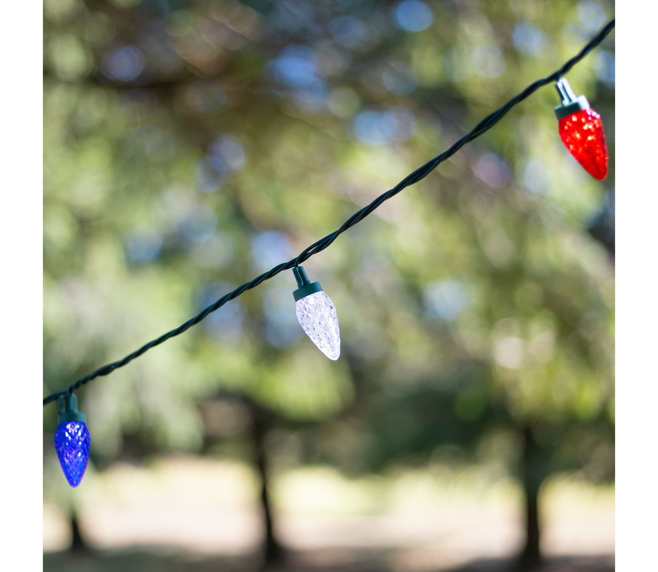 Patriotic LED C9 Faceted Christmas Lights - Red  White and Blue - 66 Green Wire - 100ct