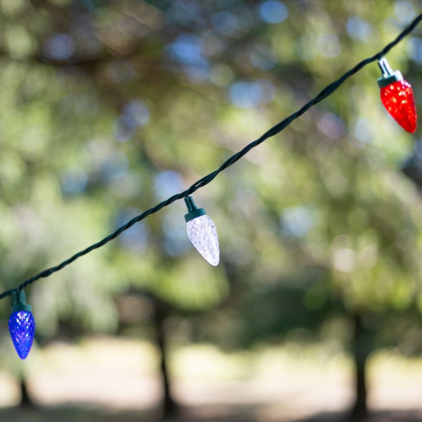 Patriotic LED C9 Faceted Christmas Lights - Red  White and Blue - 66 Green Wire - 100ct