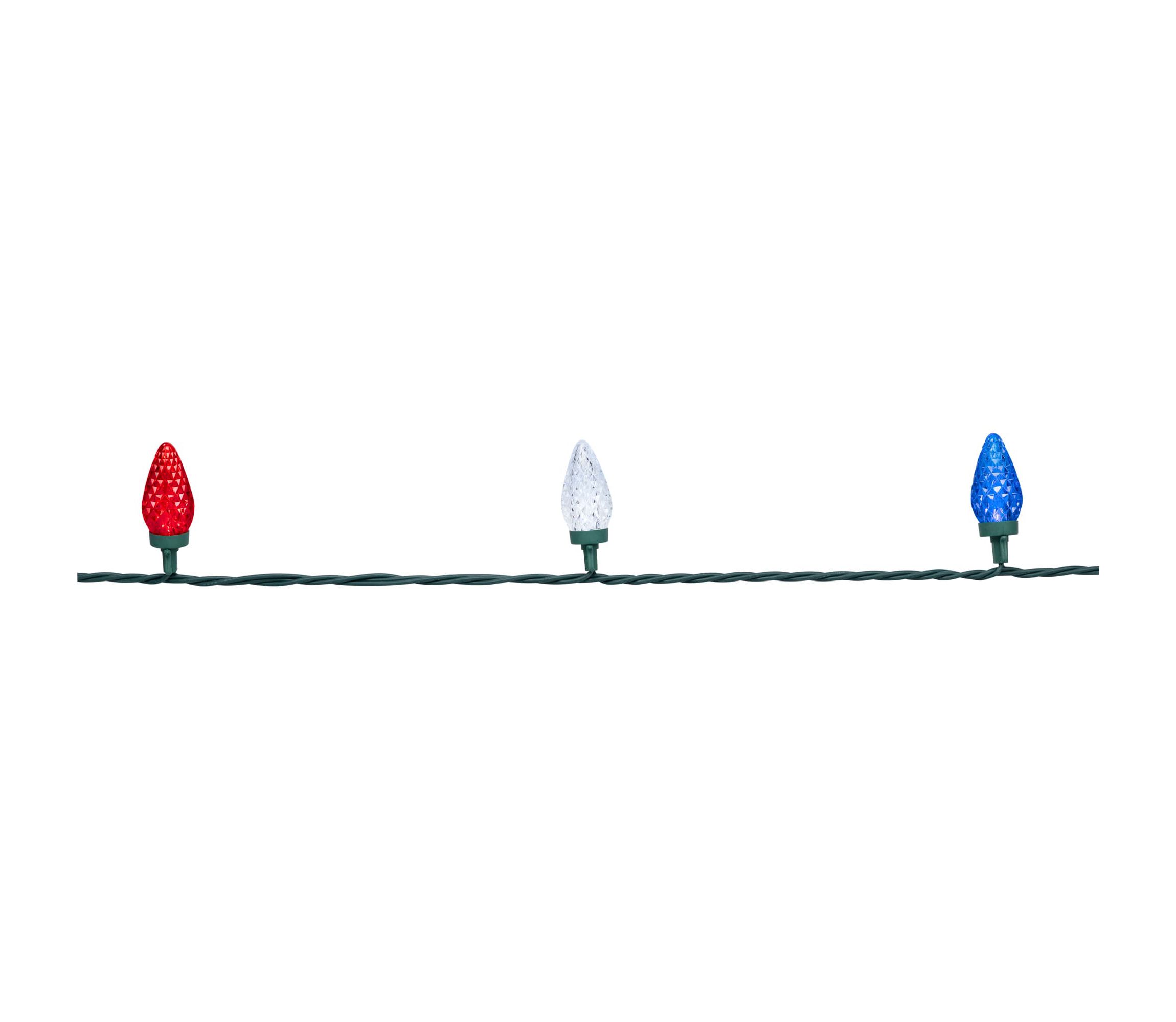Patriotic LED C9 Faceted Christmas Lights - Red  White and Blue - 66 Green Wire - 100ct