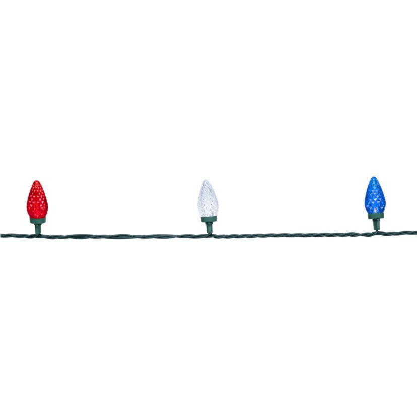 Patriotic LED C9 Faceted Christmas Lights - Red  White and Blue - 66 Green Wire - 100ct