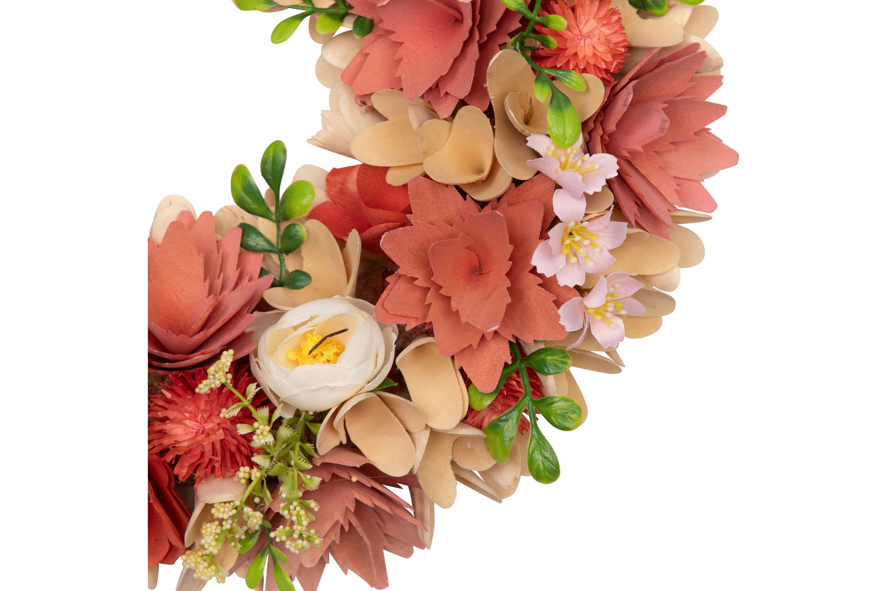 Artificial Mini Thistle Flowers Wooden Spring Wreath - 14" - Pink and Cream