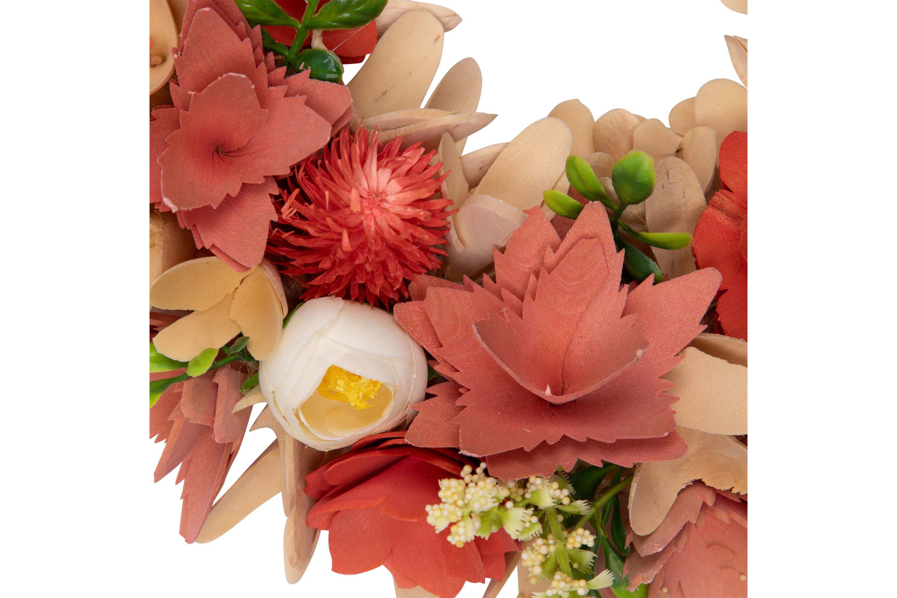 Artificial Mini Thistle Flowers Wooden Spring Wreath - 14" - Pink and Cream