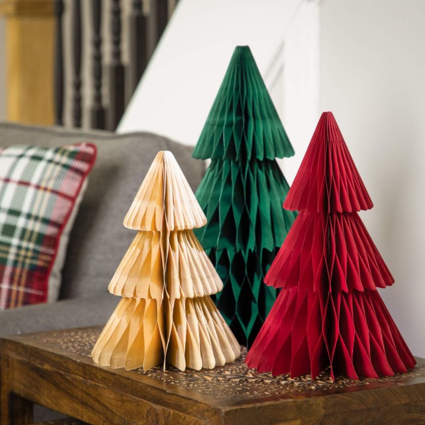 Accordion Honeycomb Foldable Paper Christmas Trees - 15" - Set of 3