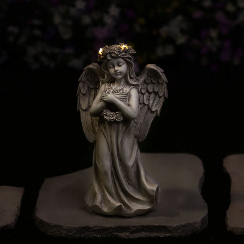 LED Lighted Standing Cherub Angel Statue - 12"