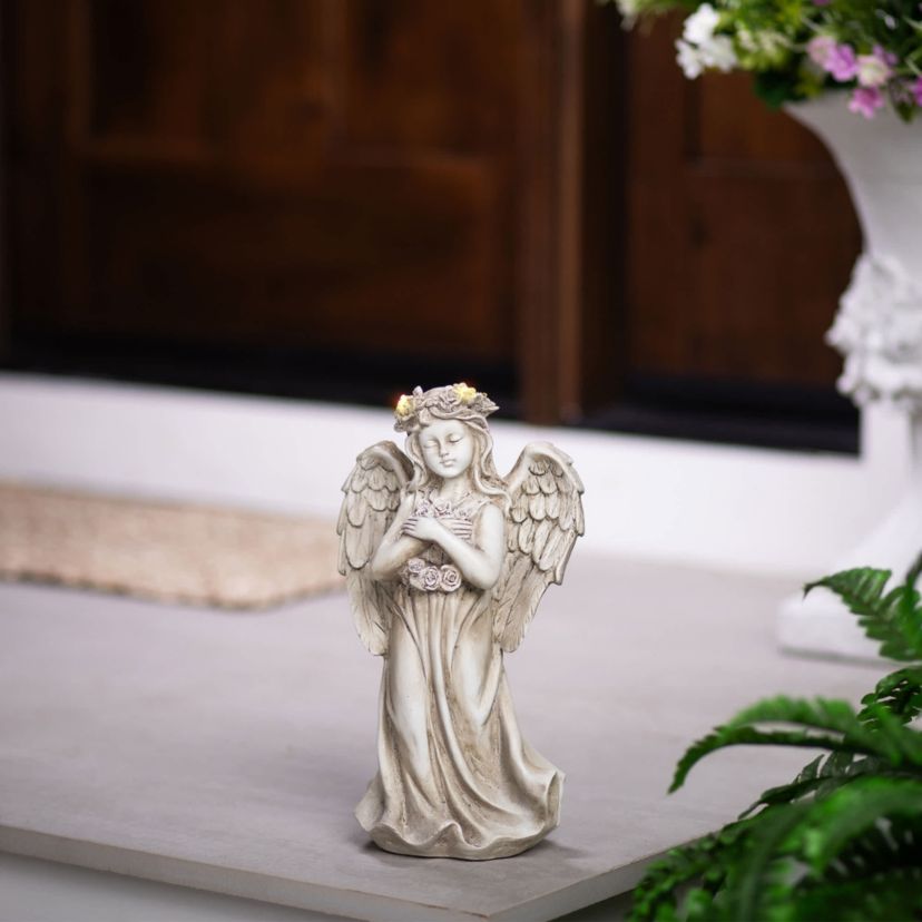LED Lighted Standing Cherub Angel Statue - 12"
