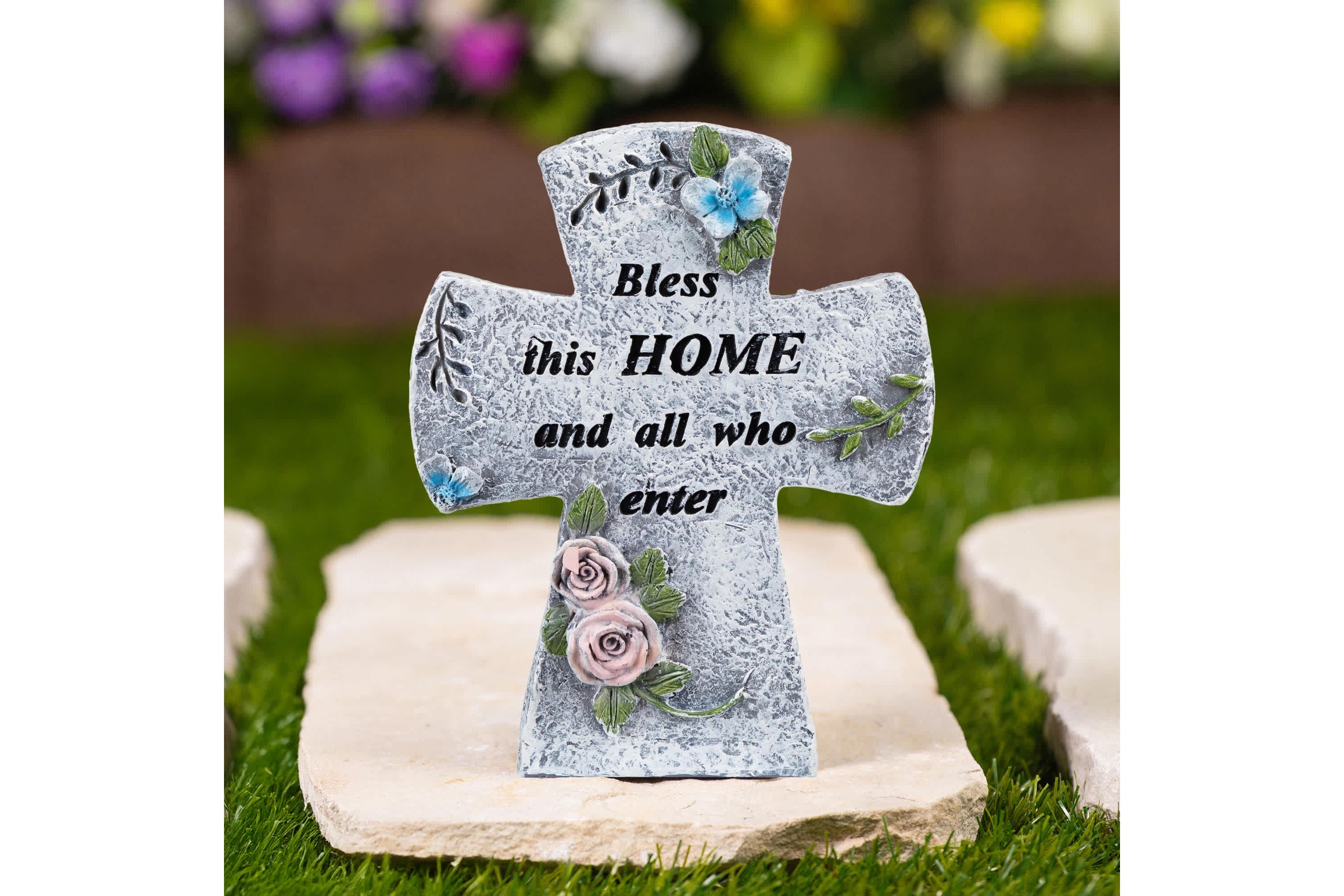 Bless This Home and All Who Enter Cross Statue - 6.75"