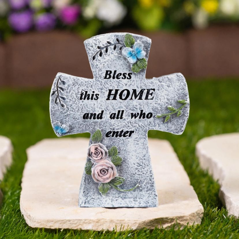 Bless This Home and All Who Enter Cross Statue - 6.75"