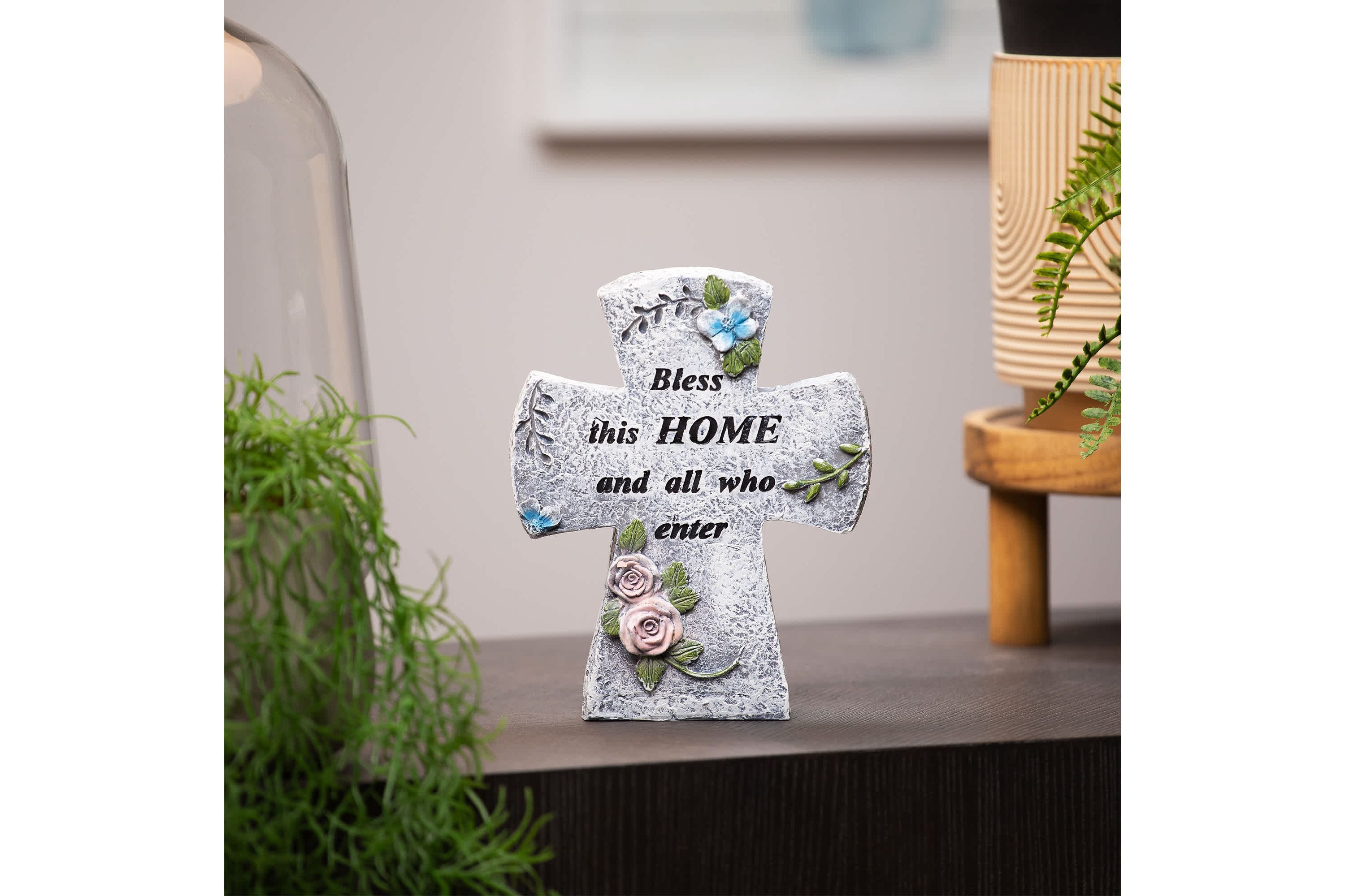 Bless This Home and All Who Enter Cross Statue - 6.75"