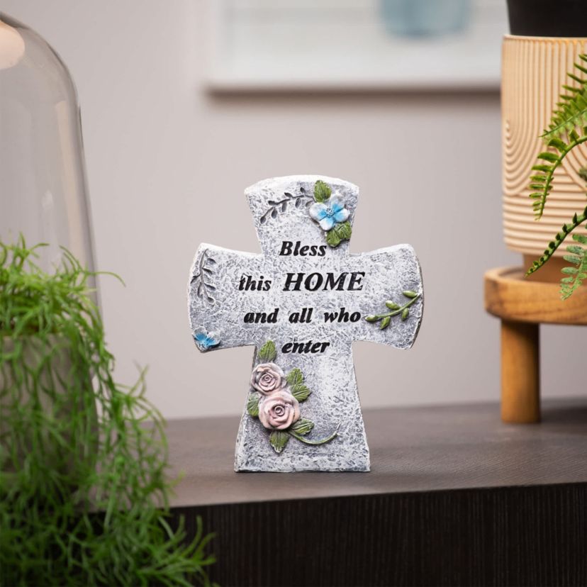 Bless This Home and All Who Enter Cross Statue - 6.75"