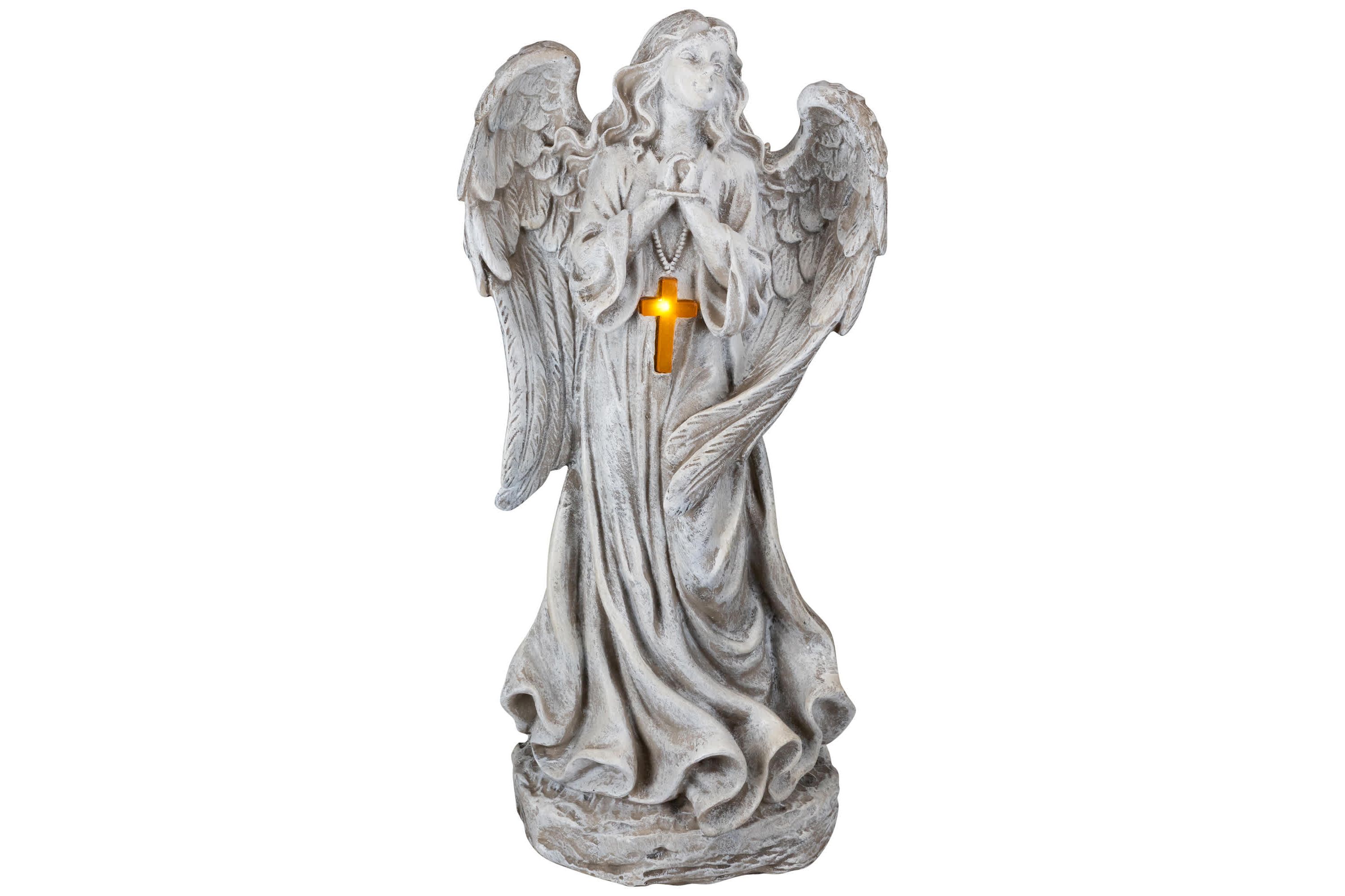 LED Solar Lighted Angel with Cross Garden Statue - 19"