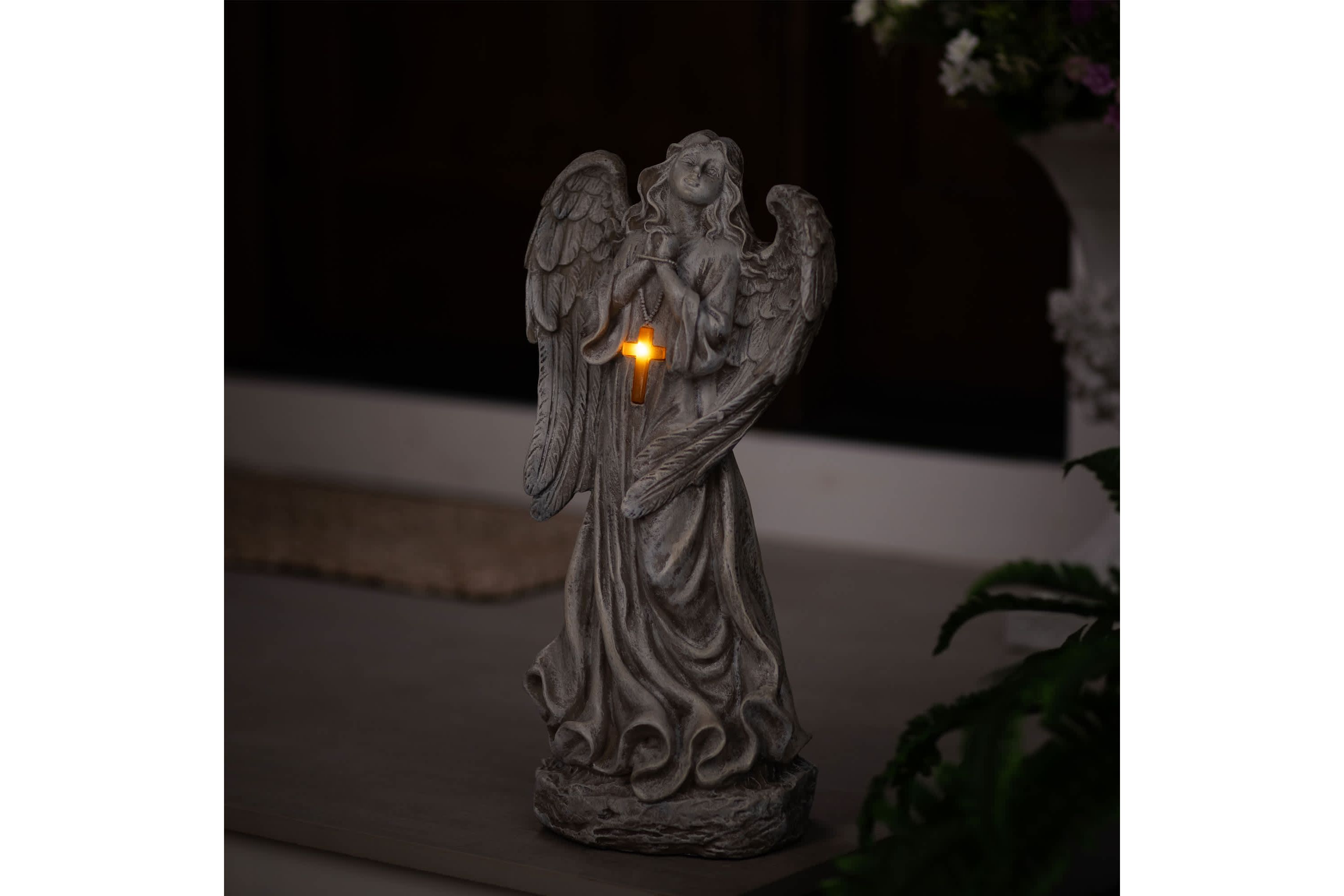LED Solar Lighted Angel with Cross Garden Statue - 19"