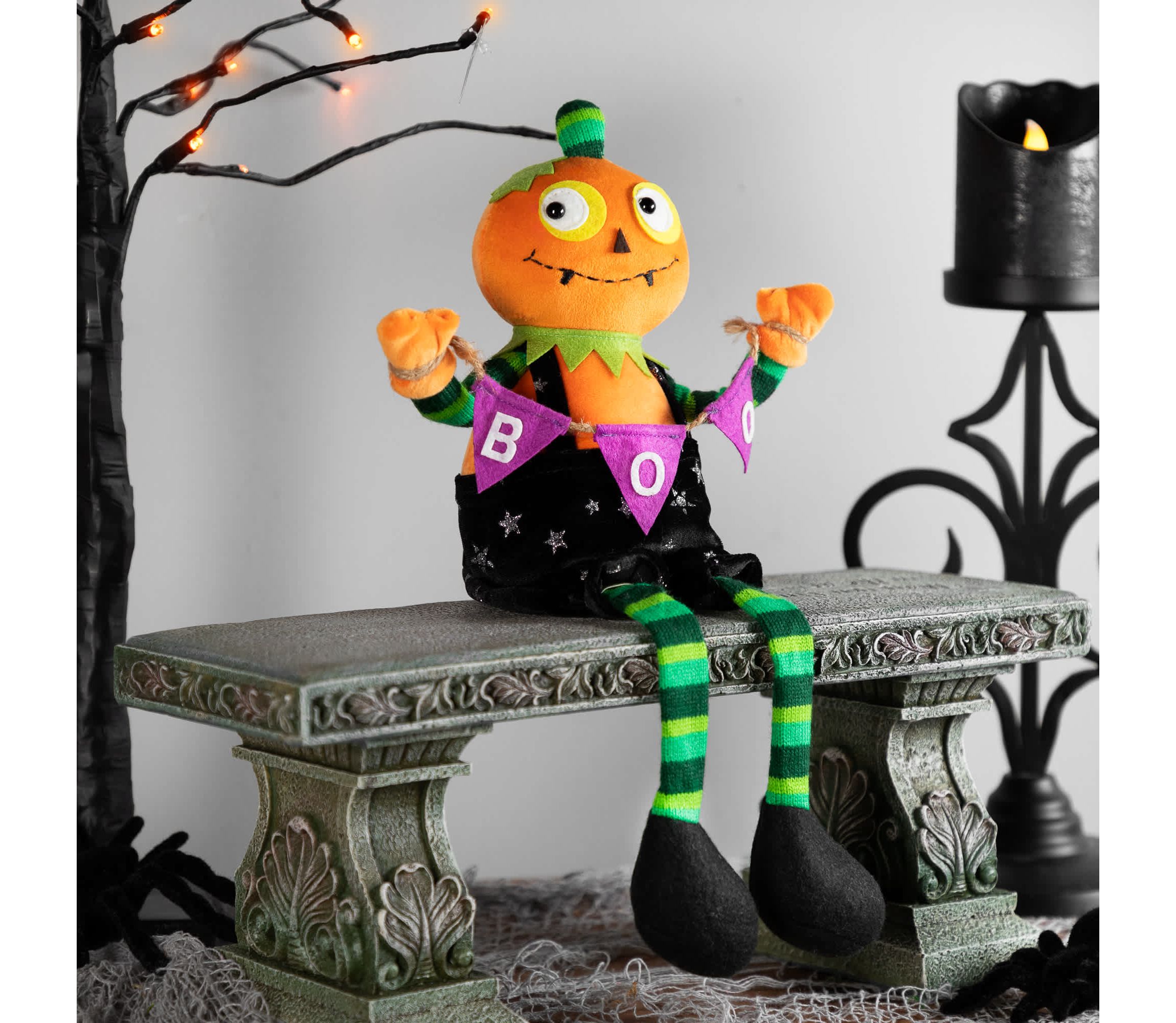 Sitting Plush Jack o Lantern Halloween Figure - 14"