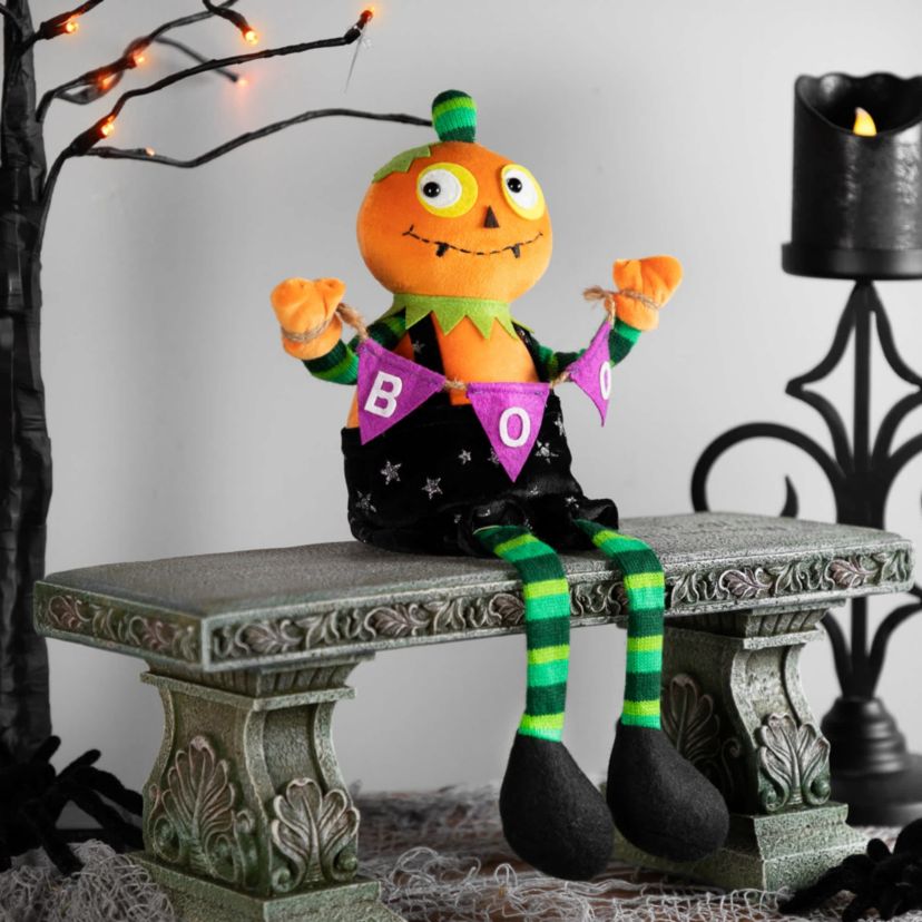 Sitting Plush Jack o Lantern Halloween Figure - 14"