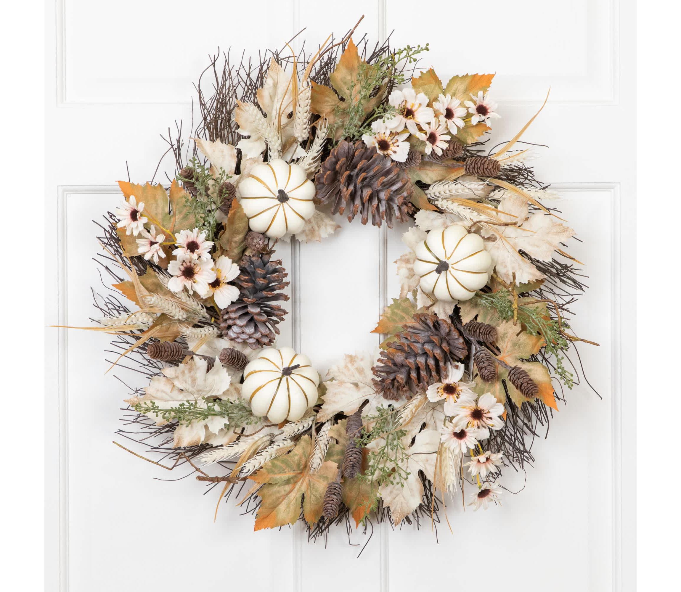 Pumpkin and Pinecone Fall Harvest Artificial Wreath - 24" - Unlit
