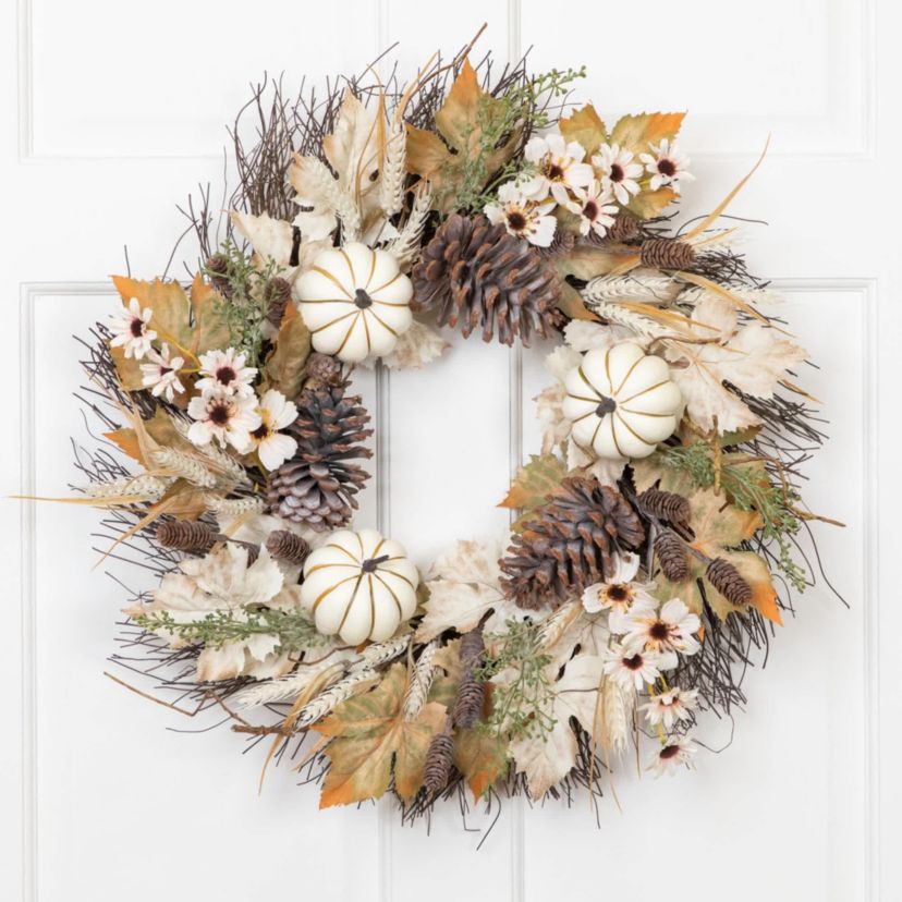 Pumpkin and Pinecone Fall Harvest Artificial Wreath - 24" - Unlit