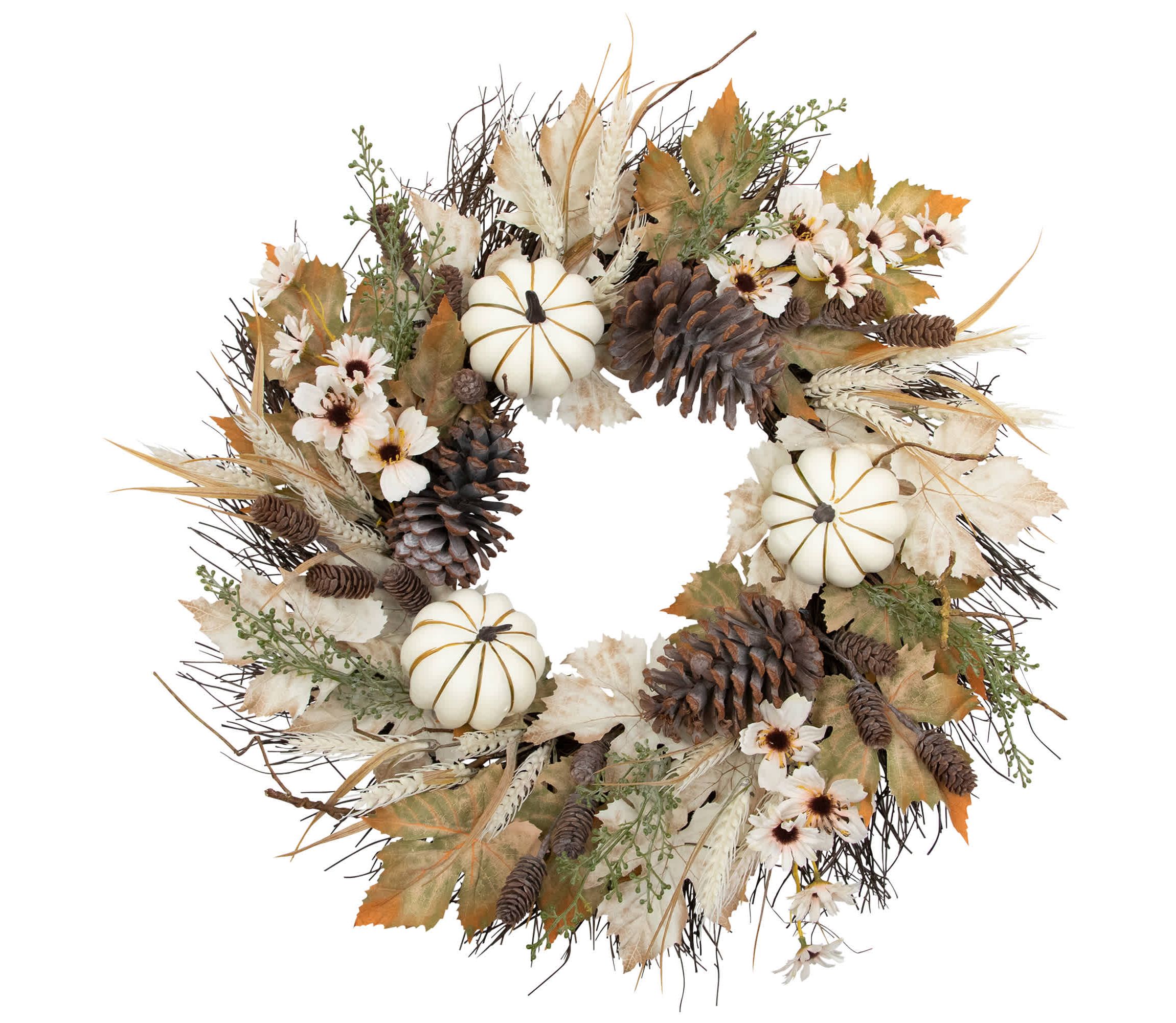 Pumpkin and Pinecone Fall Harvest Artificial Wreath - 24" - Unlit