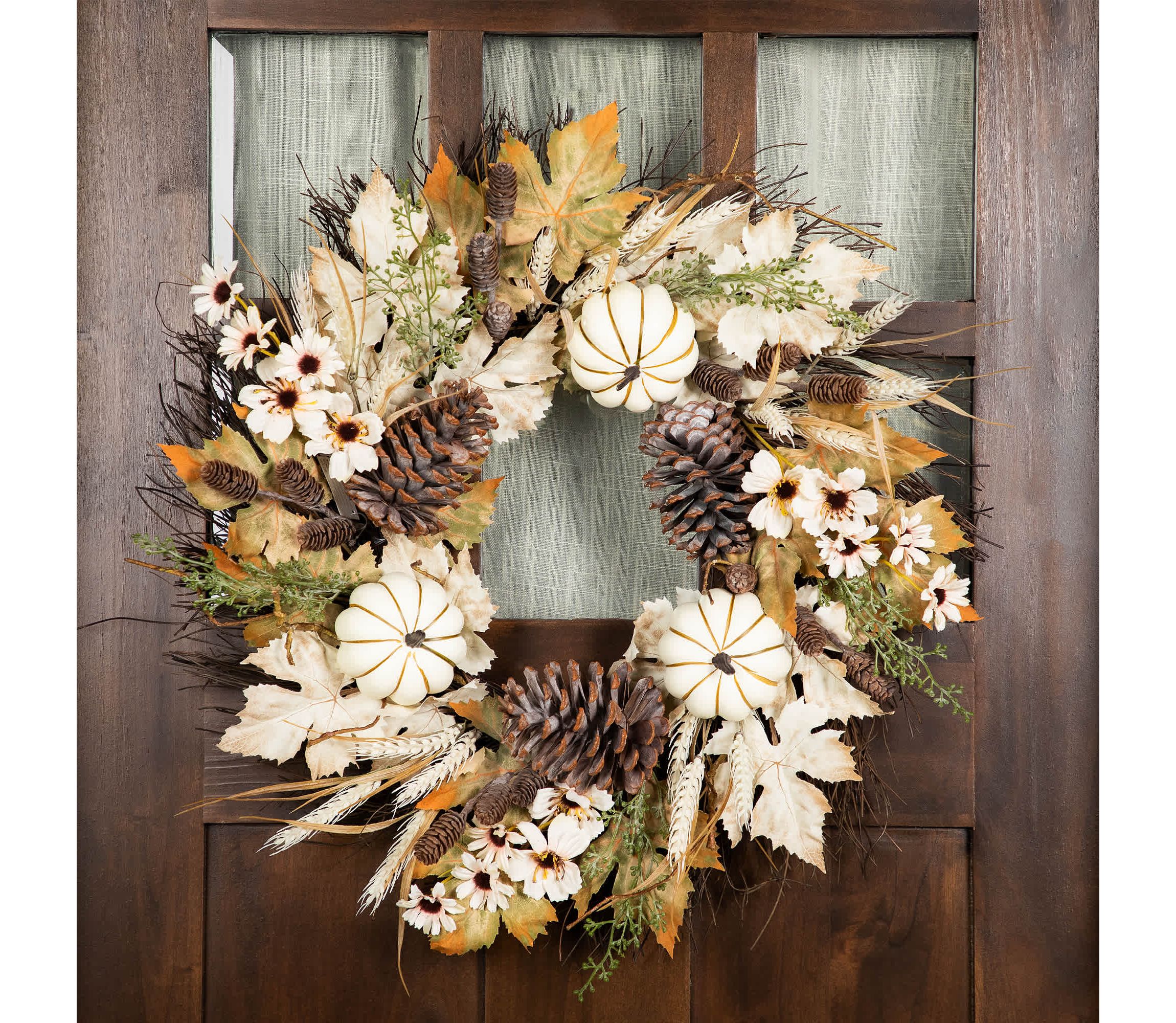 Pumpkin and Pinecone Fall Harvest Artificial Wreath - 24" - Unlit
