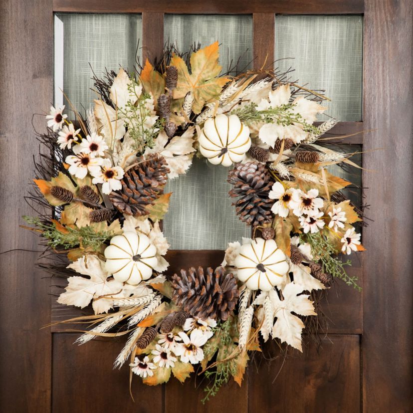 Pumpkin and Pinecone Fall Harvest Artificial Wreath - 24" - Unlit