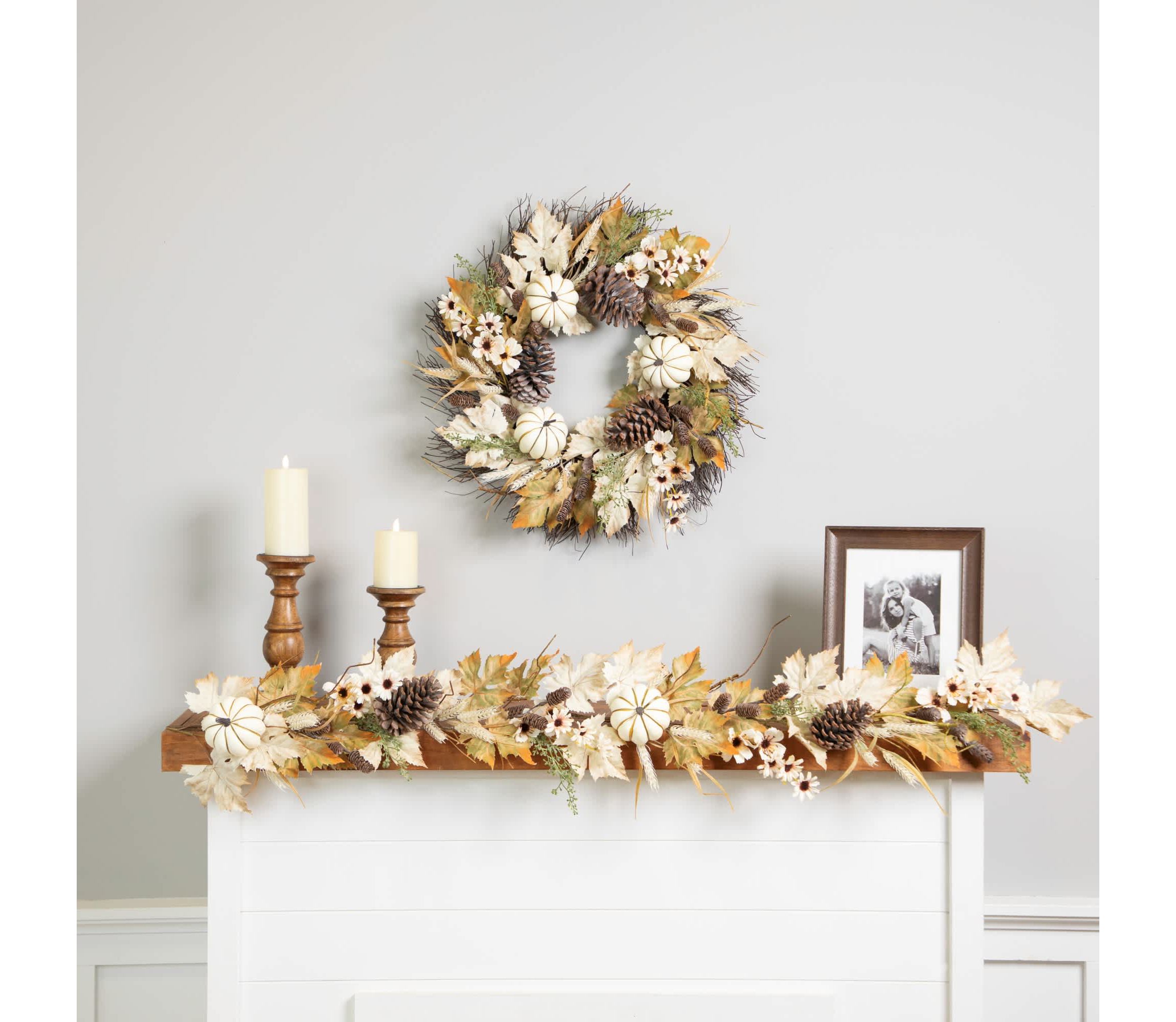 Pumpkin and Pinecone Fall Harvest Artificial Wreath - 24" - Unlit