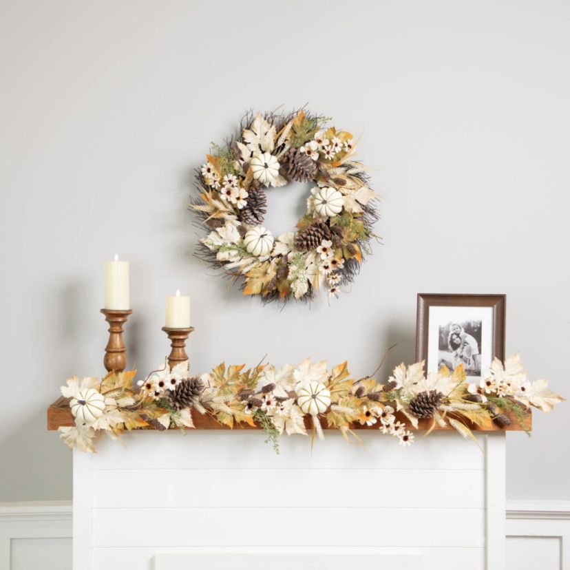 Pumpkin and Pinecone Fall Harvest Artificial Wreath - 24" - Unlit