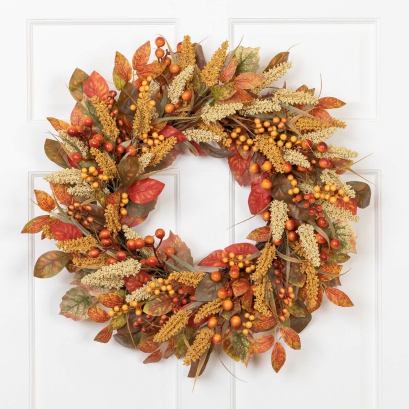 Autumn Leaves and Berries Fall Harvest Artificial Wreath - 24" - Unlit