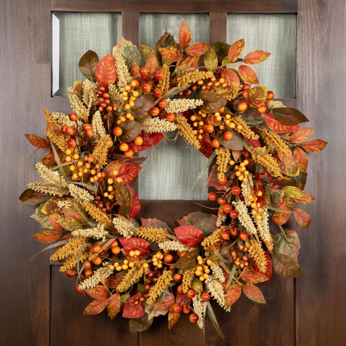 Autumn Leaves and Berries Fall Harvest Artificial Wreath - 24" - Unlit