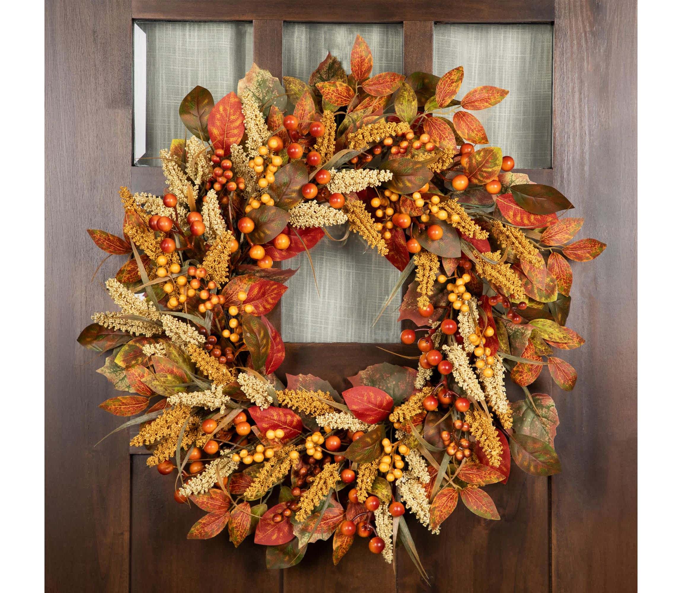Autumn Leaves and Berries Fall Harvest Artificial Wreath - 24" - Unlit